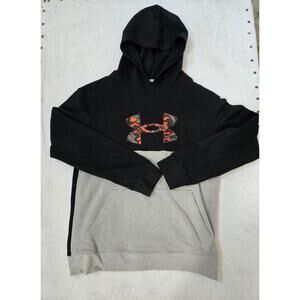 Under Armour Boys Hoodie YXL Black Gray Logo Pullover Pocket Sweatshirt